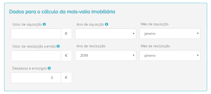 imagem de calculadora de mais valias