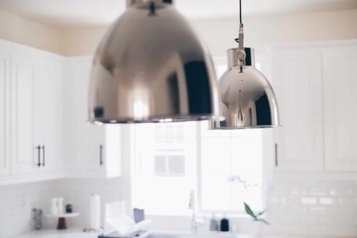 lampadas cinzentas de cozinha