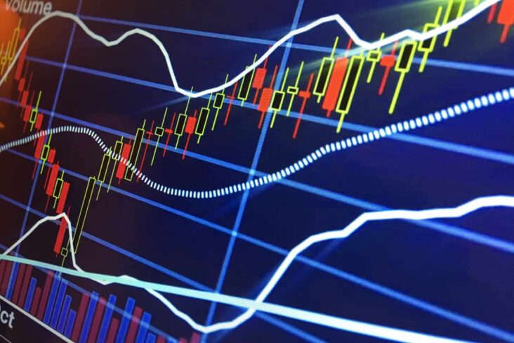 imagem de um ecran que mostra o desempenho, em gráfico, das ações em bolsa