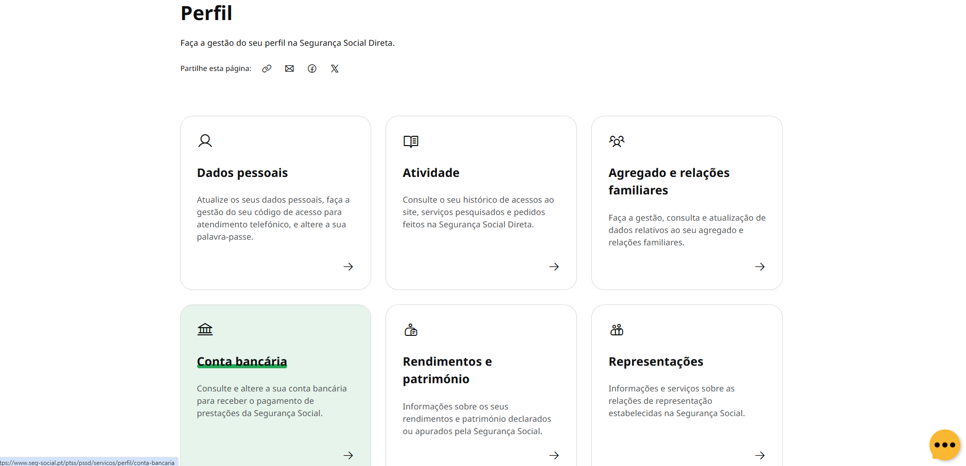 Printscreen da Segurança Social Direta: mudar o IBAN / NIB