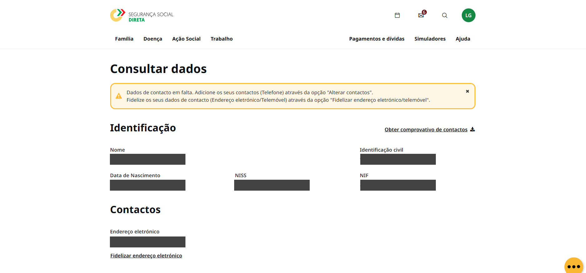 Printscreen da Segurança Social Direta: mudar a morada