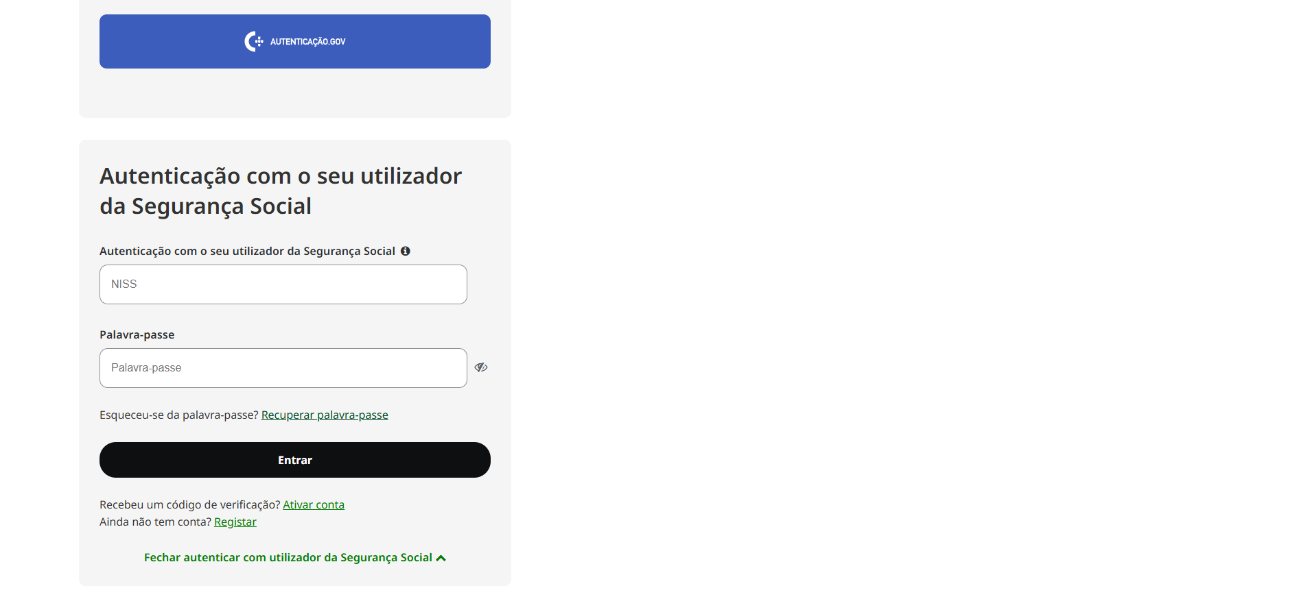 Printscreen da Segurança Social Direta: recuperar a palavra-passe