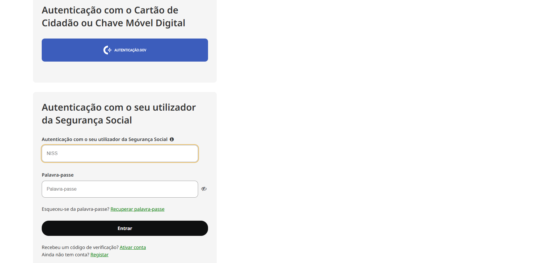 Printscreen da Segurança Social Direta: como fazer login