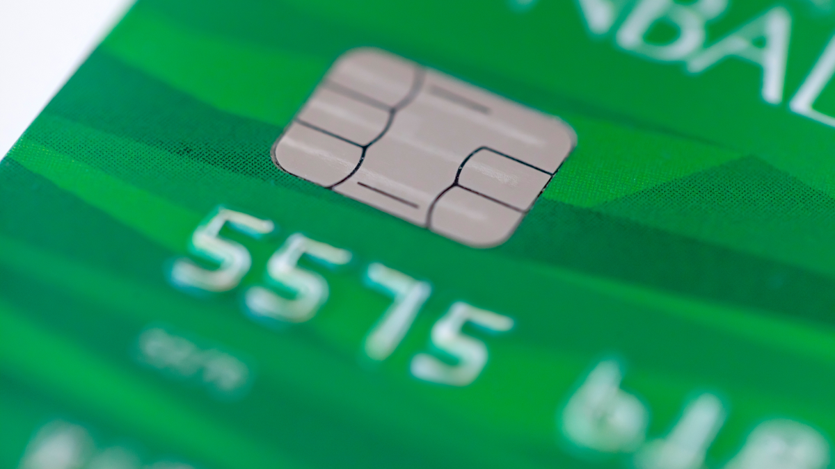 Cartão de crédito em detalhe, vista sobre o Chip