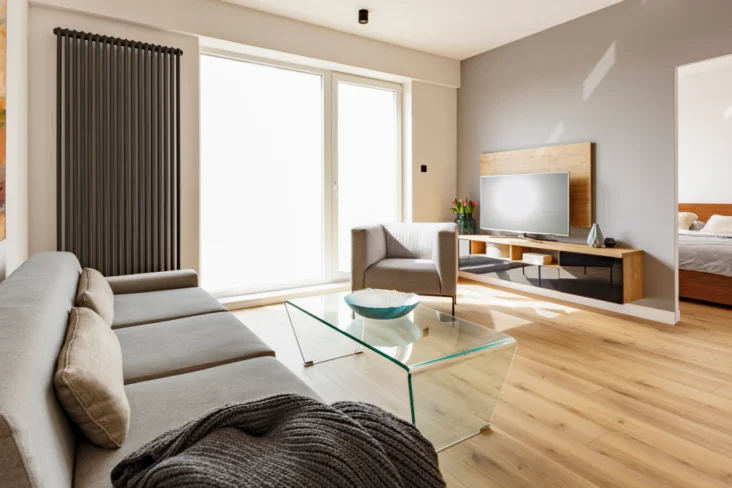 Sala de apartamento moderno com toque de nórdico