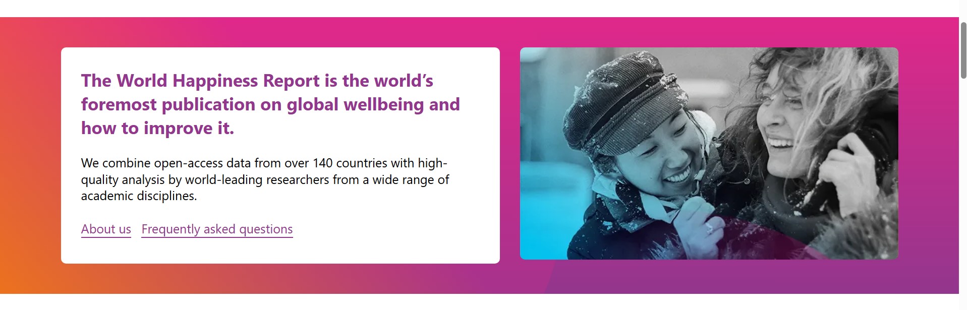 Banner que mostra a página do World Happiness Report