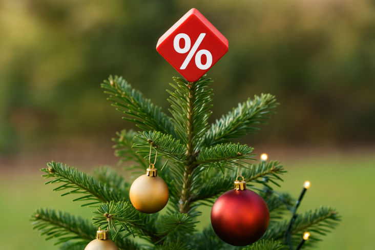 árvore de natal com percentagem no topo