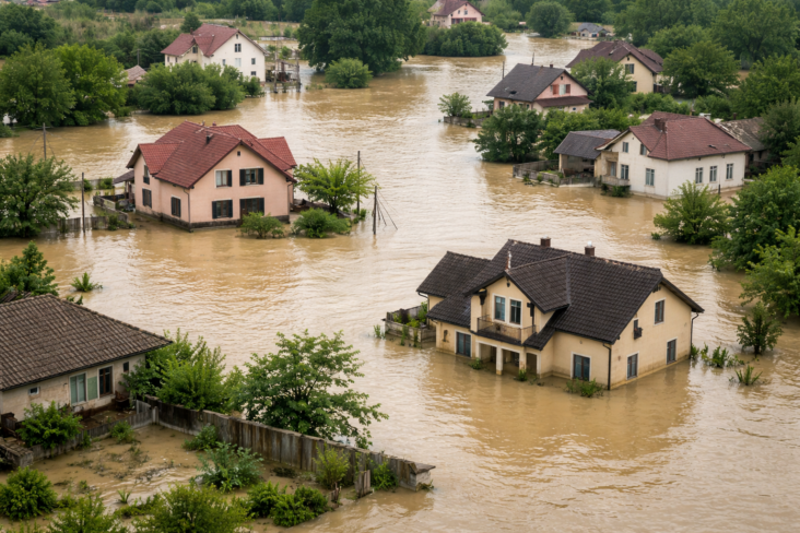 Casas inundadas pelas tempestades em Portugal com seguros multirriscos