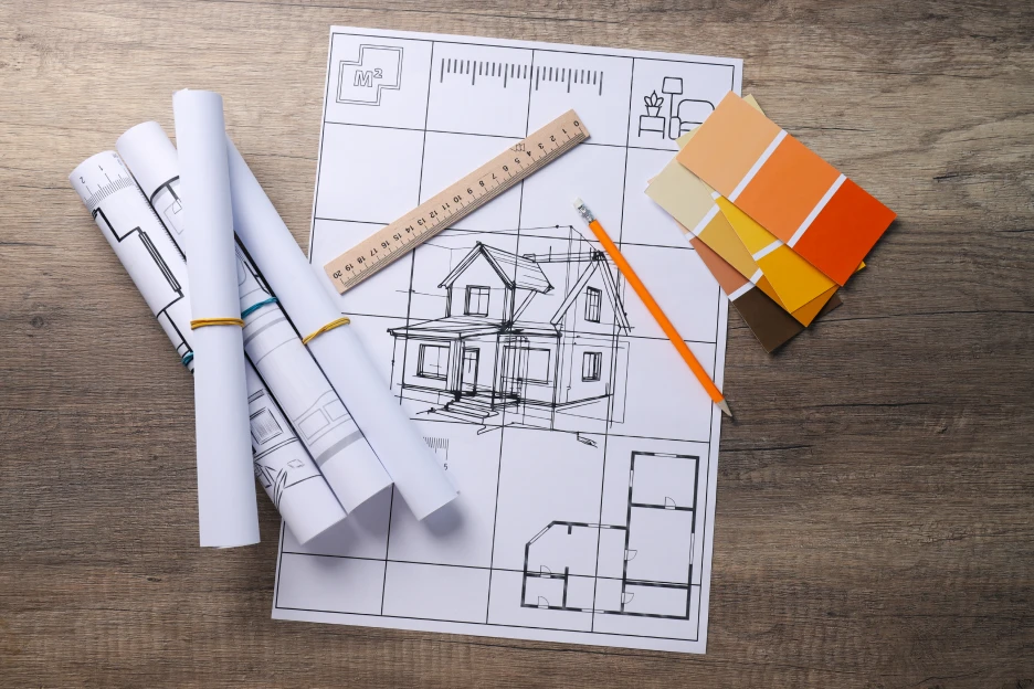 Imagem conceptual de planos de construção habitacional