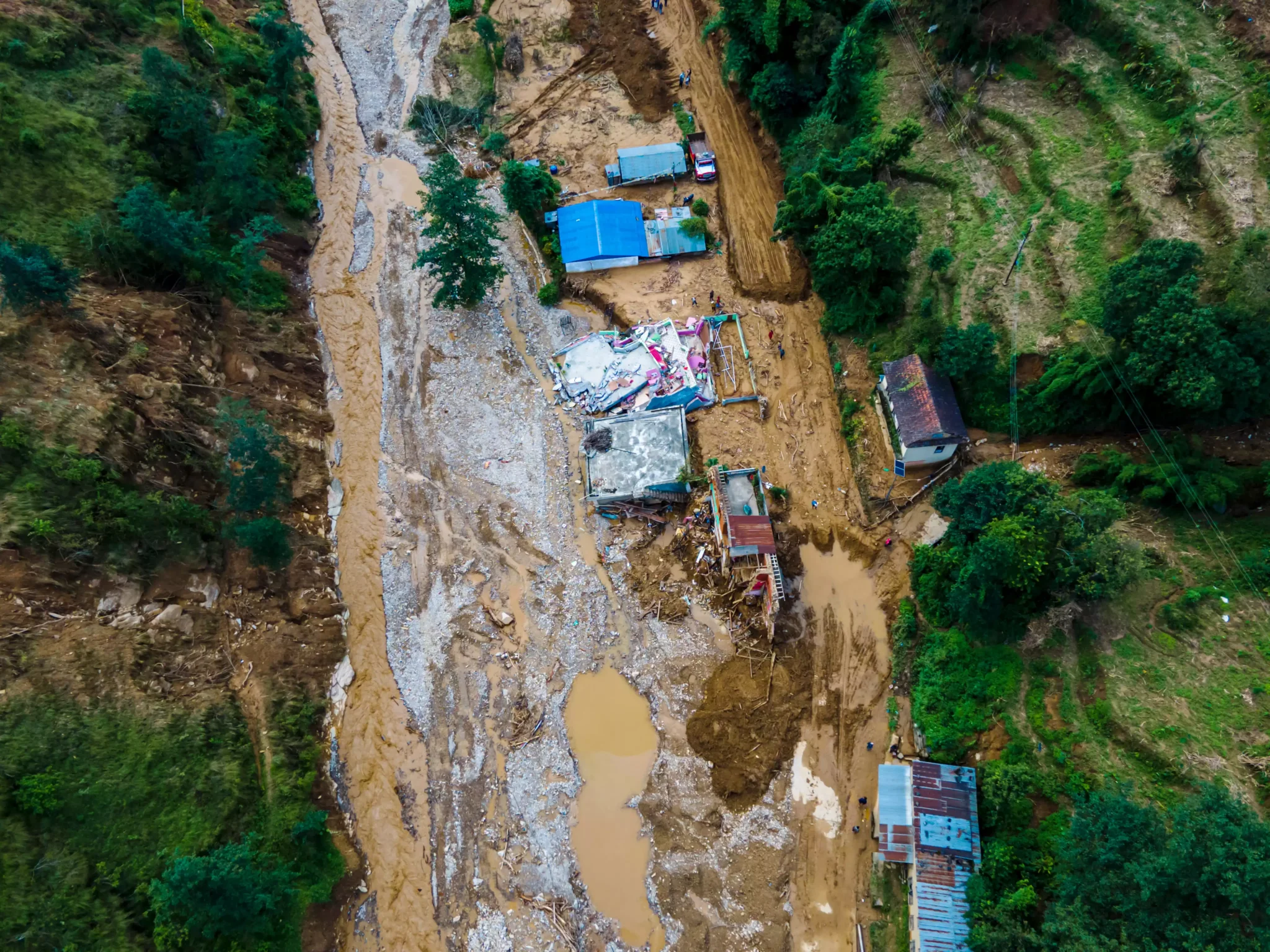 Vista aérea de zona inundada
