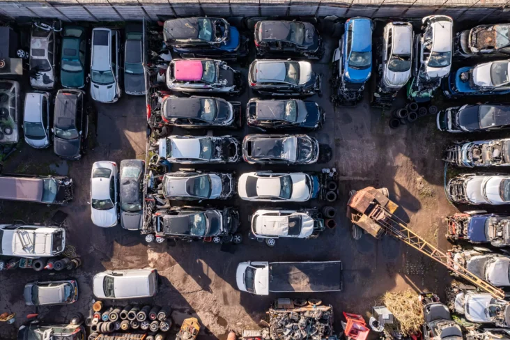 Vista aérea de carros para abate