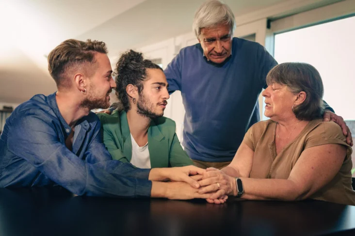 Filhos adultos a conversar com os pais