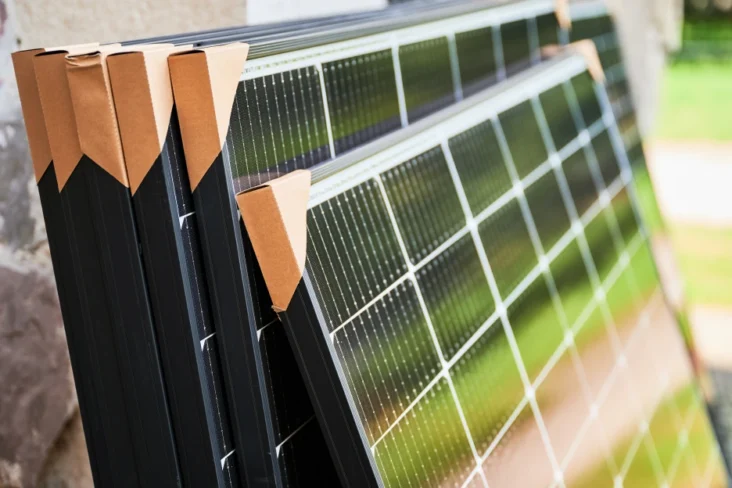 Imagem de painéis solares aquando da sua instalação
